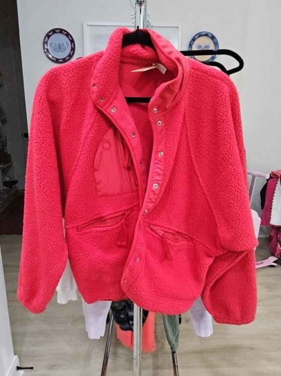 Free People Jackets & Blazers - Free People Coral Pink Sherpa Zip & Snap Jacket